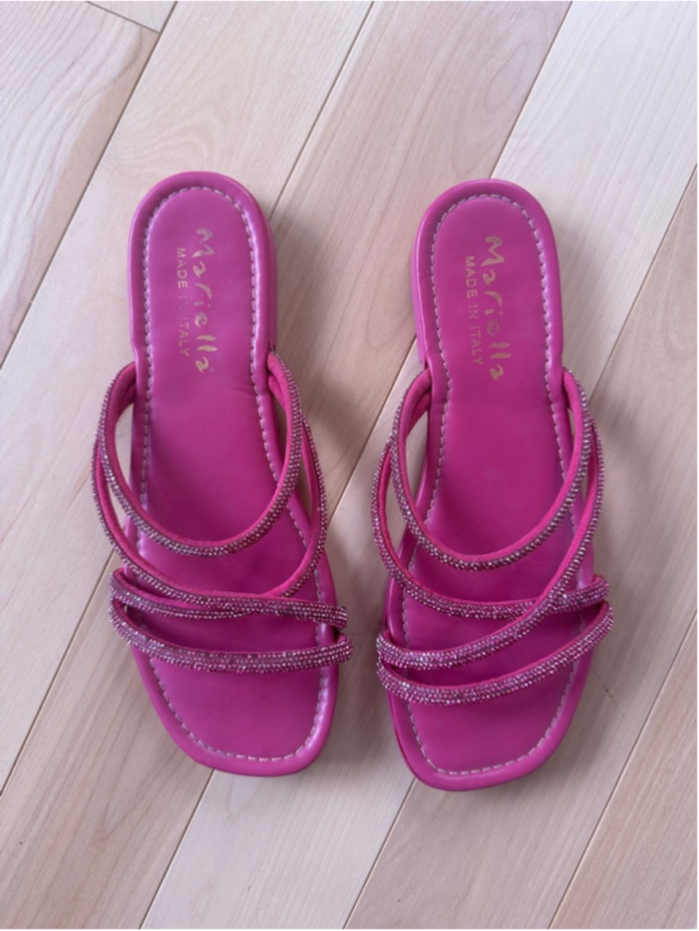 Vintage Pink Rhinestone Strap Sandals Made in Italy – Size 8.5 Y2K